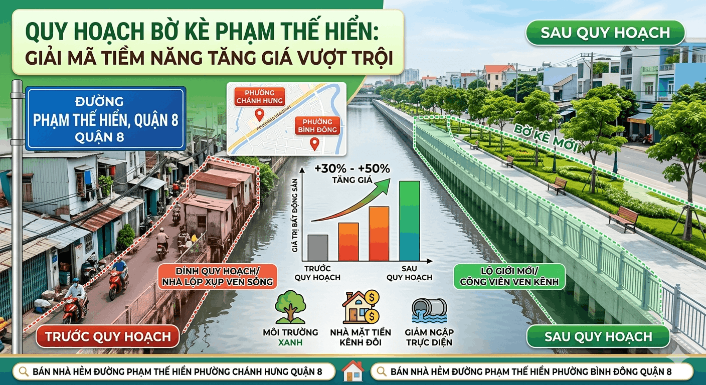 Thực Hư Quy Hoạch Bờ Kè Phạm Thế Hiển: Nhà Hẻm Sẽ "Lên Đời" Mặt Tiền?